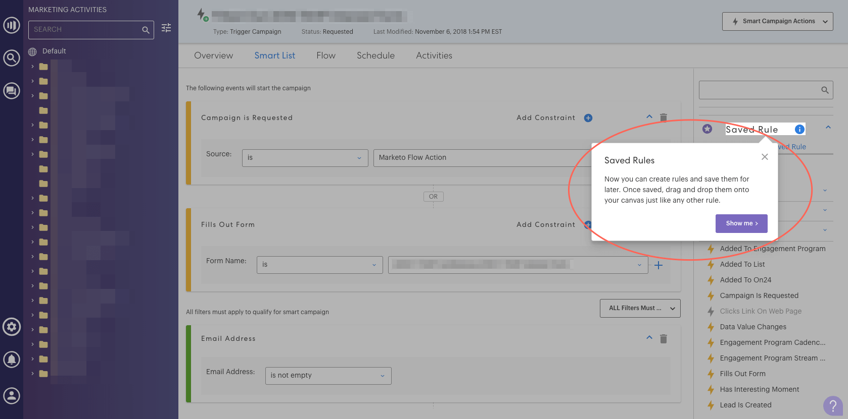 Marketo Sky Saved Rules Function