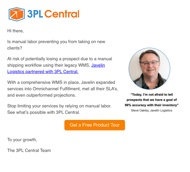 3PL Central Consideration Nurture Email Example