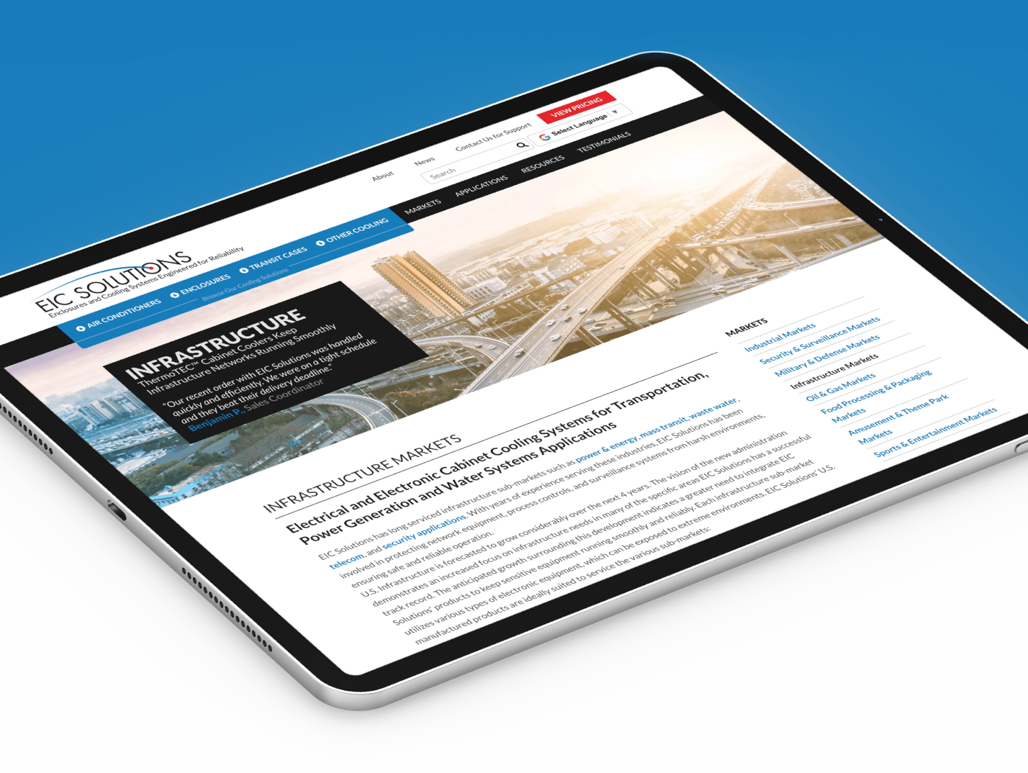 tablet showing EIC Solutions webpage