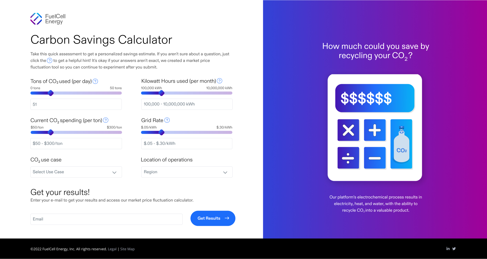 FuelCell Energy Carbon Savings Calculator designs