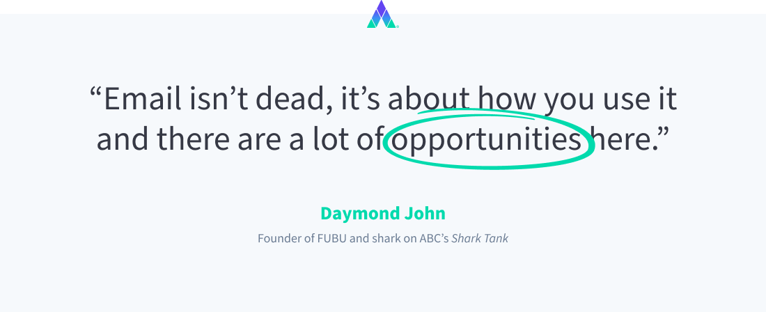 Email isn't dead, it's about how you use it and there are a lot of opportunities here. - Daymond John, founder of FUBU and shark on ABC's Shark Tank