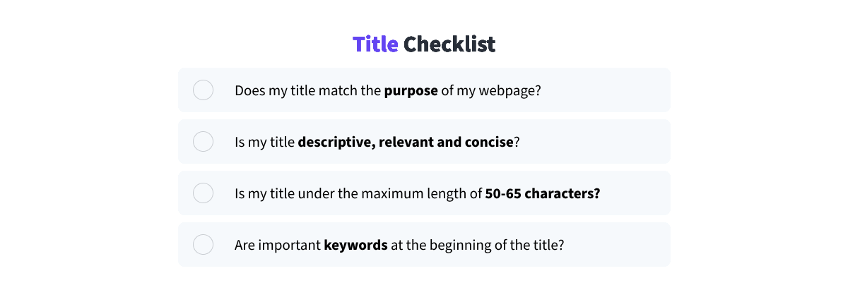Checklist compiling the questions to ask when writing a Page Title. 