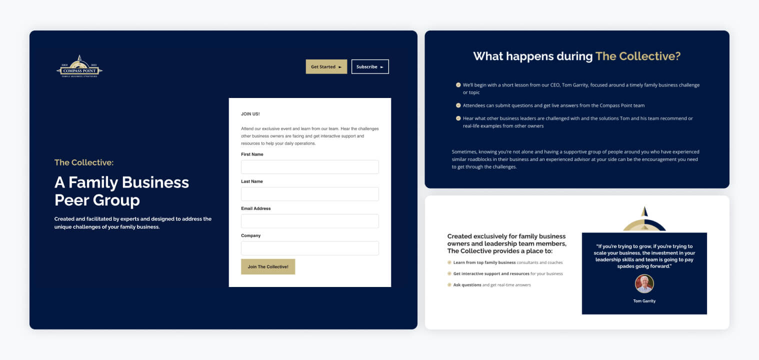 The Collective landing page elements