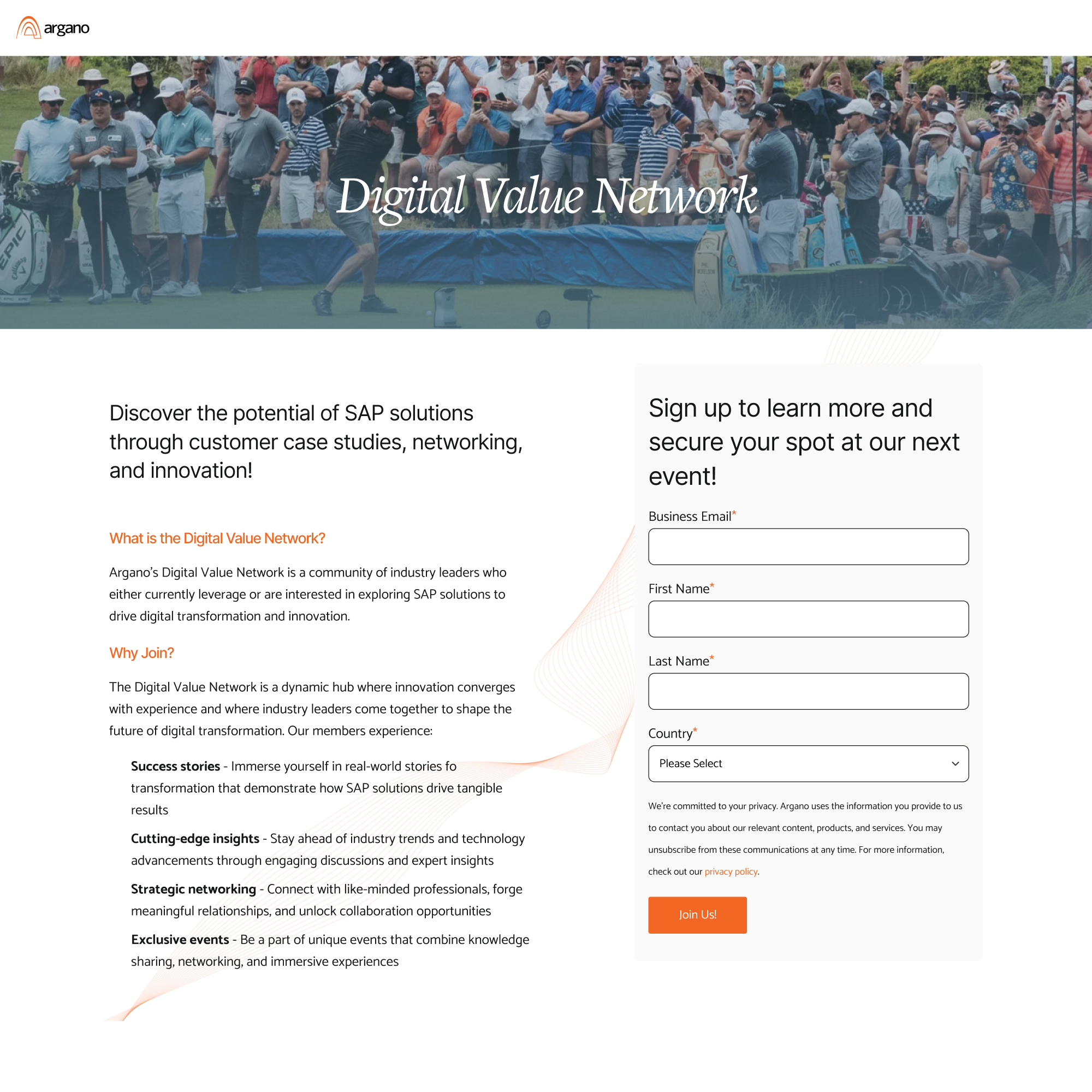 Argano Digital Value Network Landing Page designs