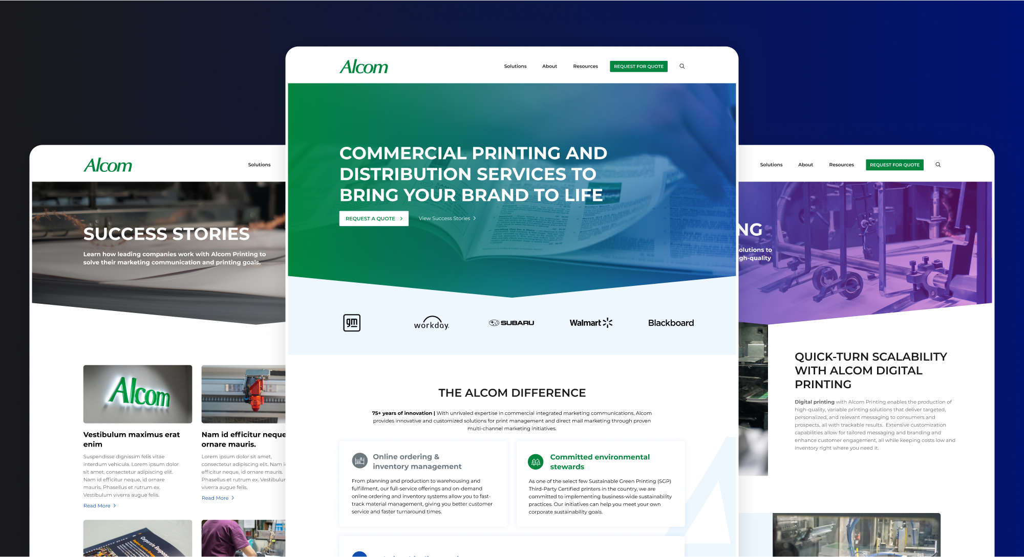 Alcom Printing website designs