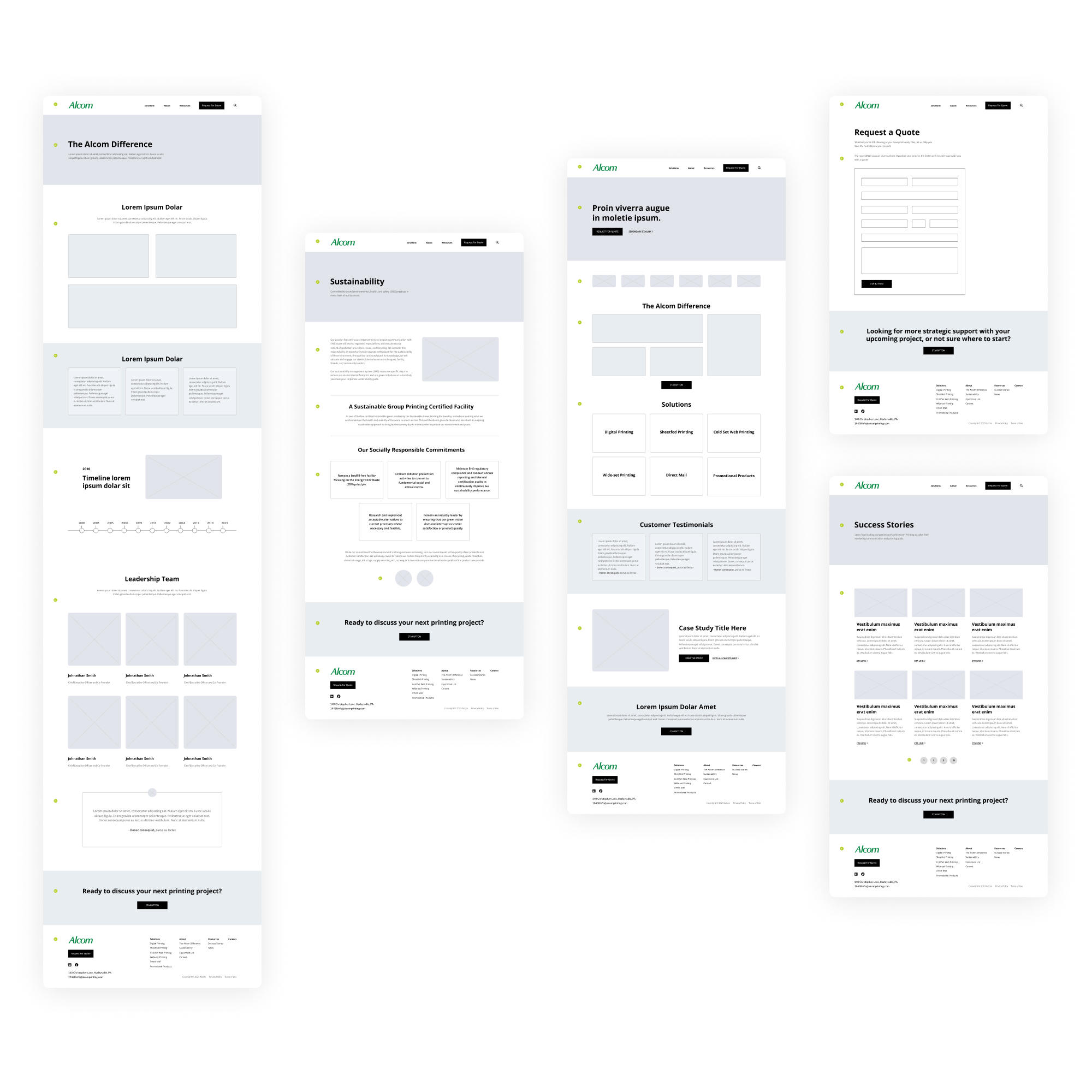 Alcom Printing website wireframes