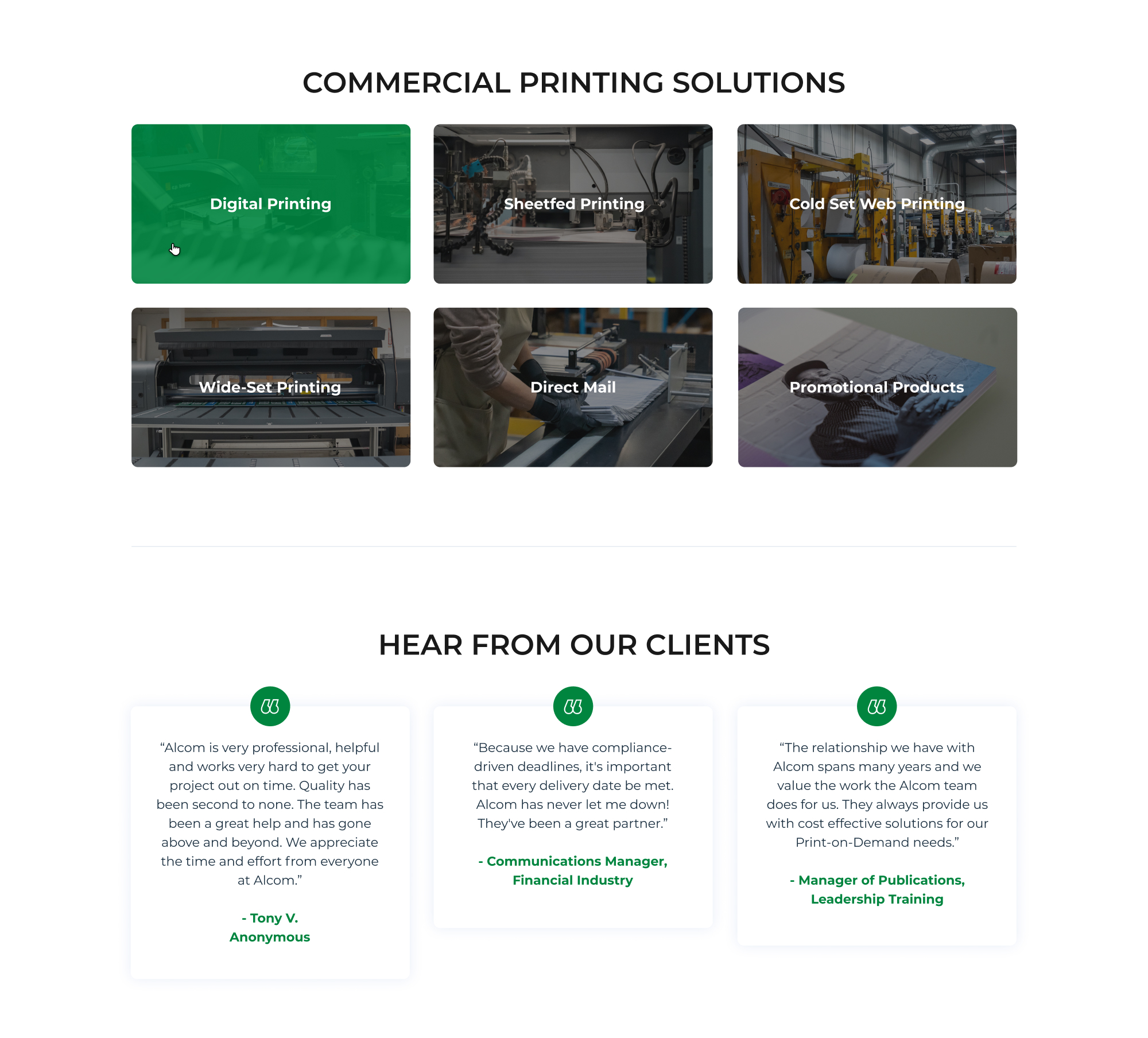 Alcom Printing website designs