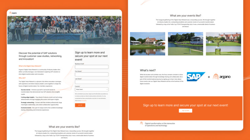 Argano Digital Value Network Landing Page designs