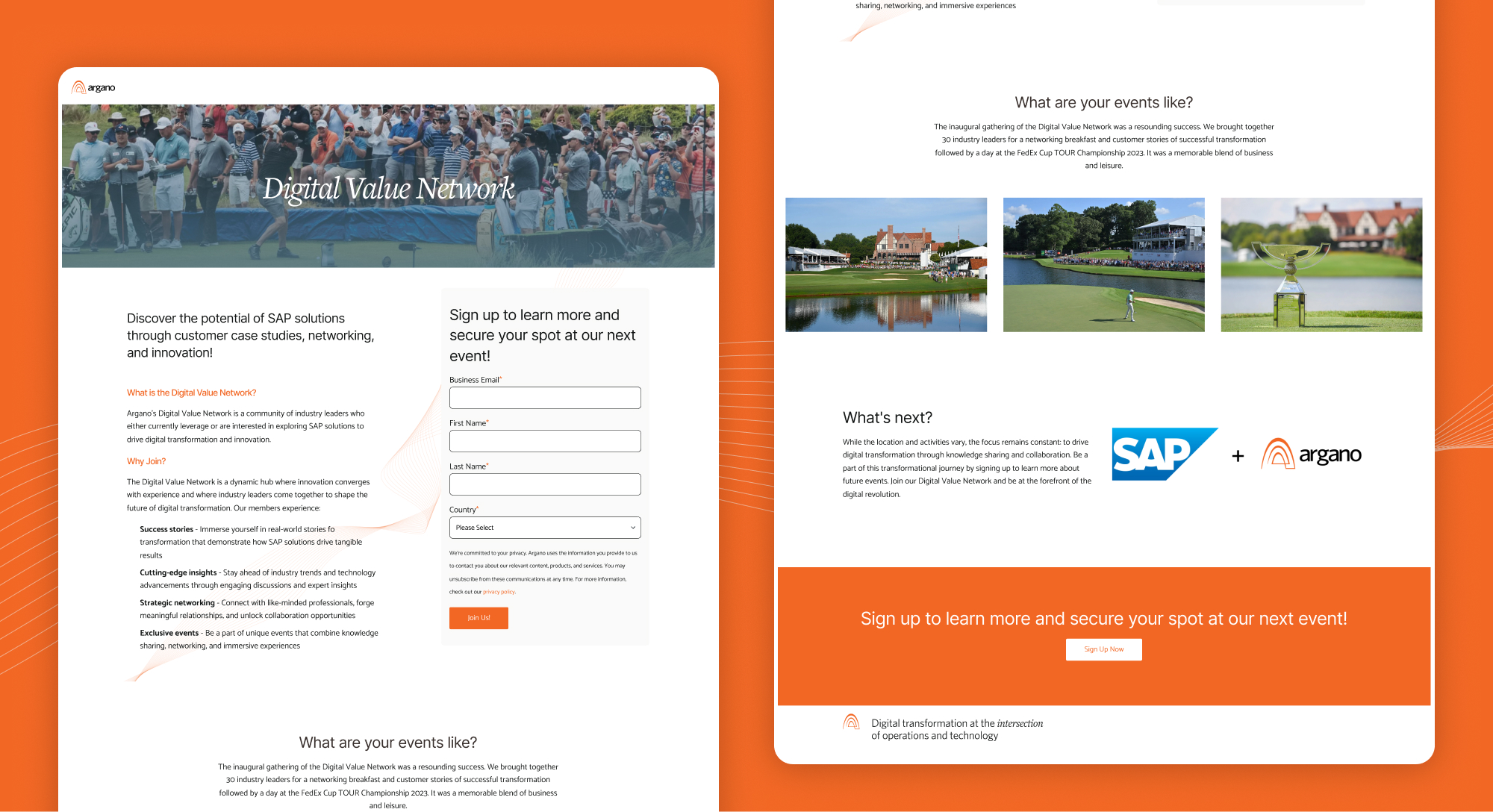 Argano Digital Value Network Landing Page designs
