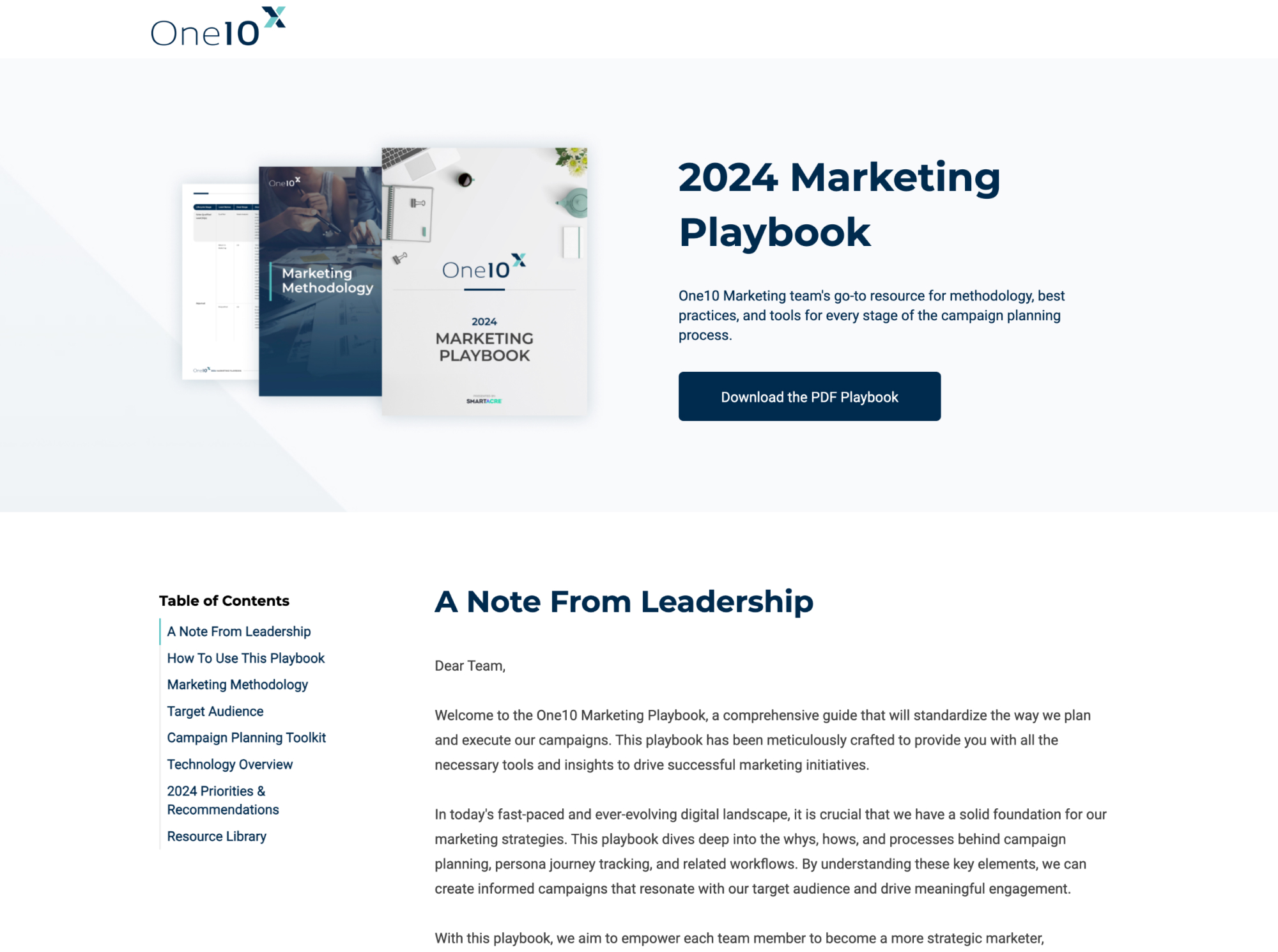 One10 Marketing Playbook Interactive Landing Page