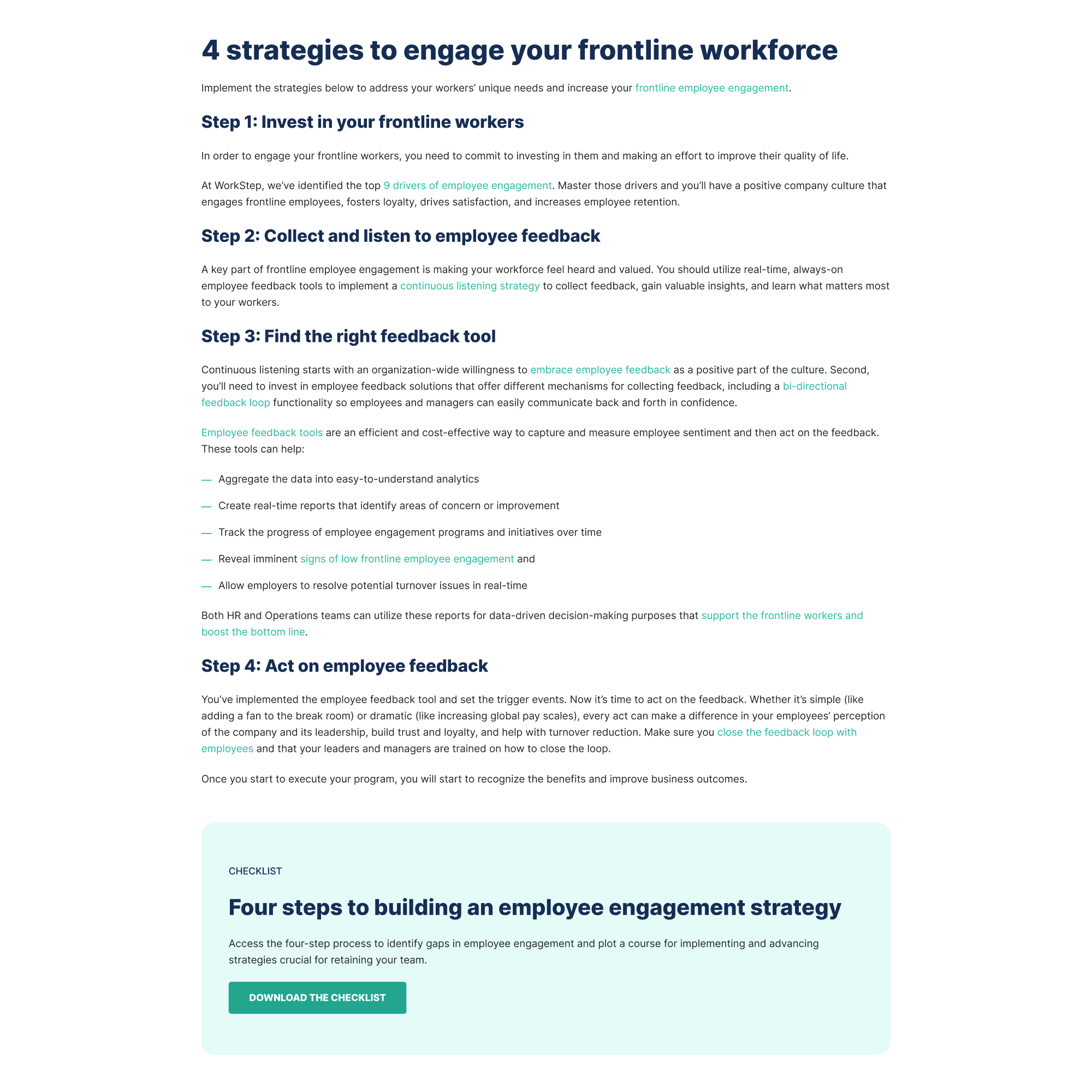 WorkStep The Frontline Employee Engagement Toolkit Pillar Page design