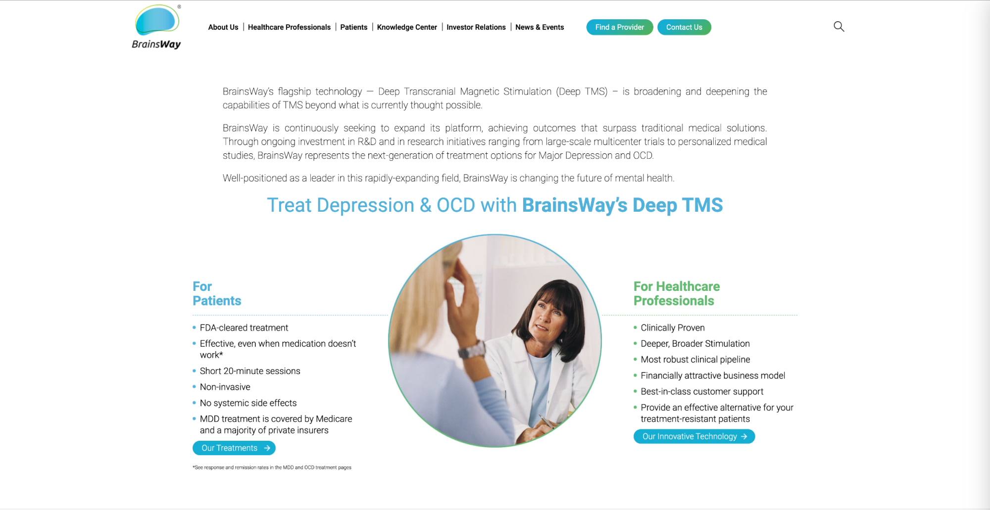 BrainsWay Before Homepage design