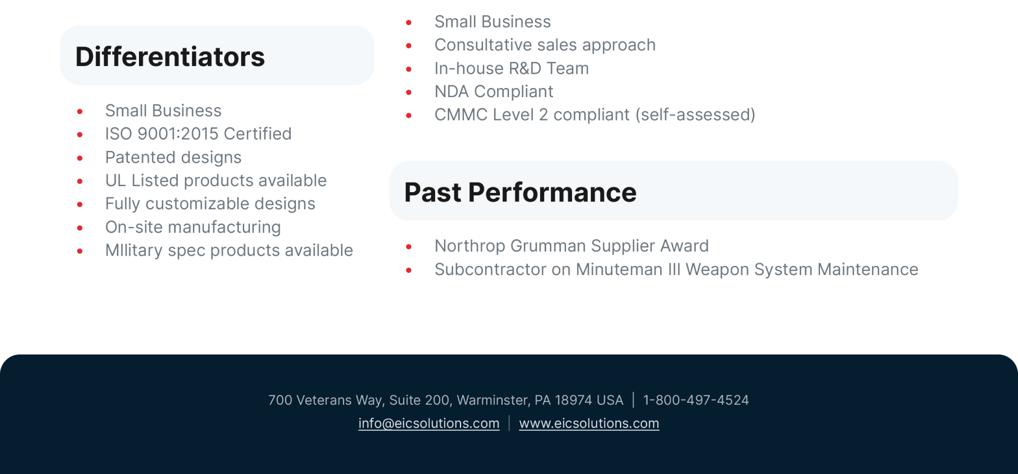 EIC Solutions capabilities statement print pdf design