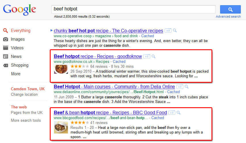 Rich Snippet Example Google Search