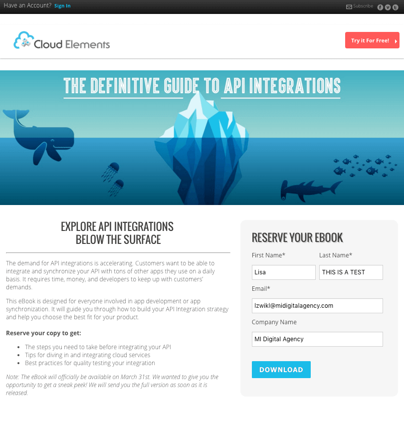 Cloud Elements eBook Landing Page